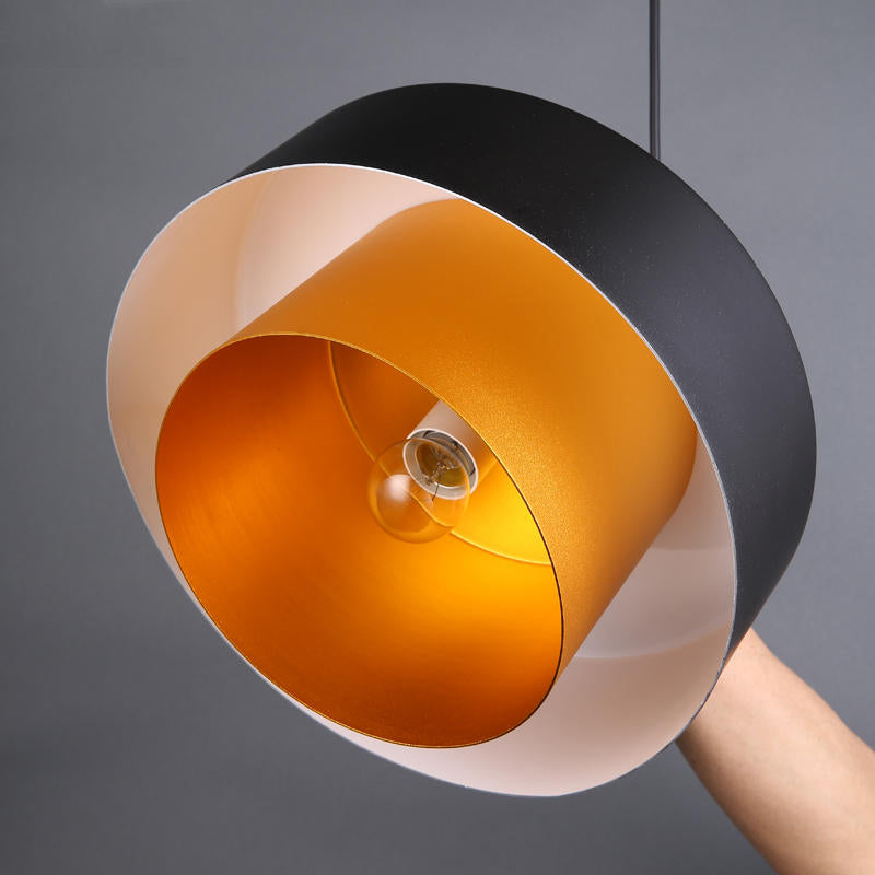 Modern Tiered Metal Drum Pendant Light with Acrylic Diffuser: Black/Brown for Dining Room