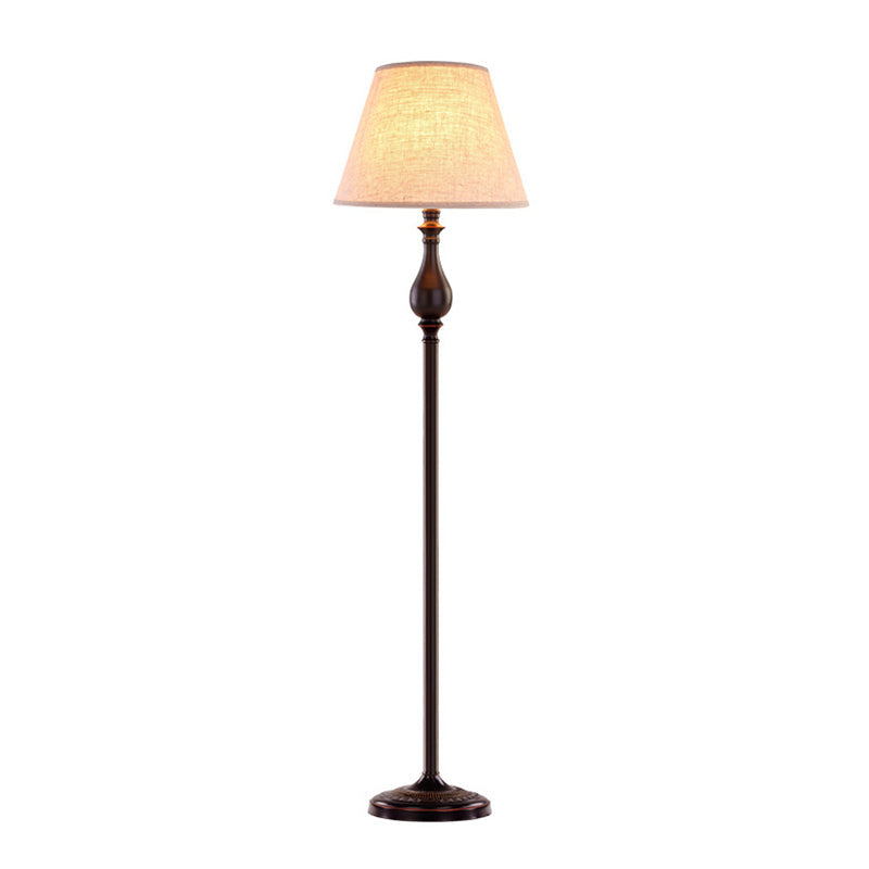 Vintage Barrel Fabric Standing Lamp With 1 Bulb - Apricot Floor Lighting For Drawing Room