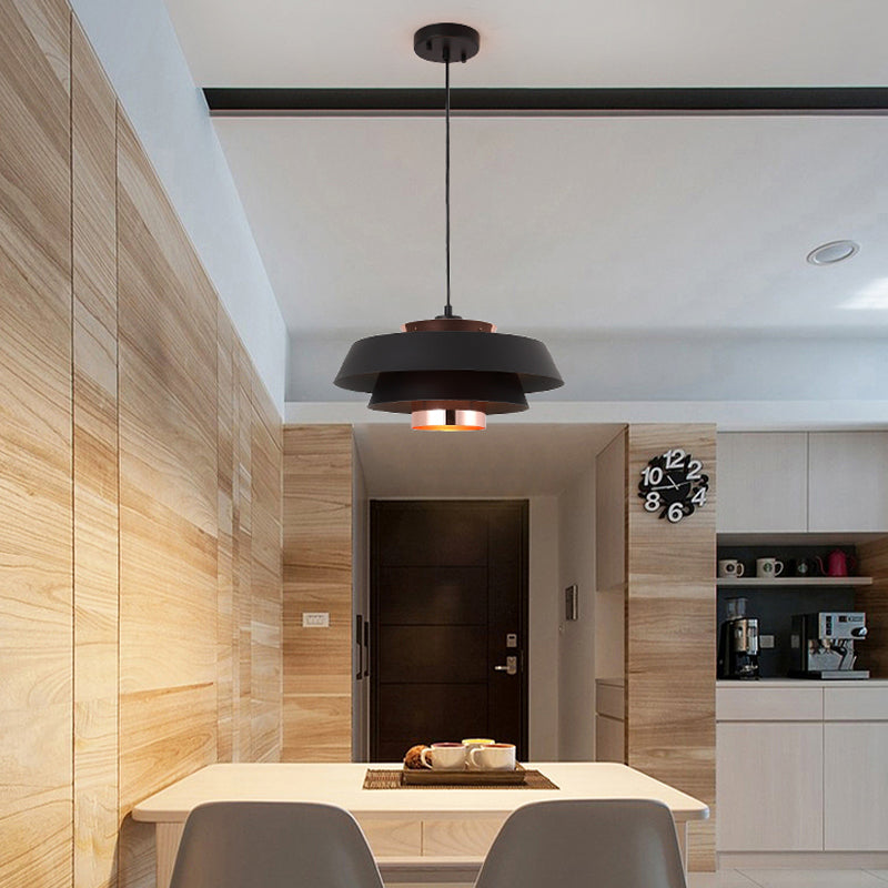 Contemporary 3-Tiered Metal Pendant Ceiling Light with 1 Bulb for Dining Room - Black/White