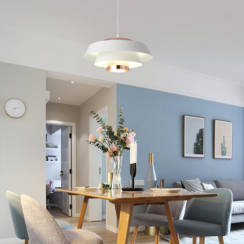 Contemporary 3-Tiered Metal Pendant Ceiling Light with 1 Bulb for Dining Room - Black/White