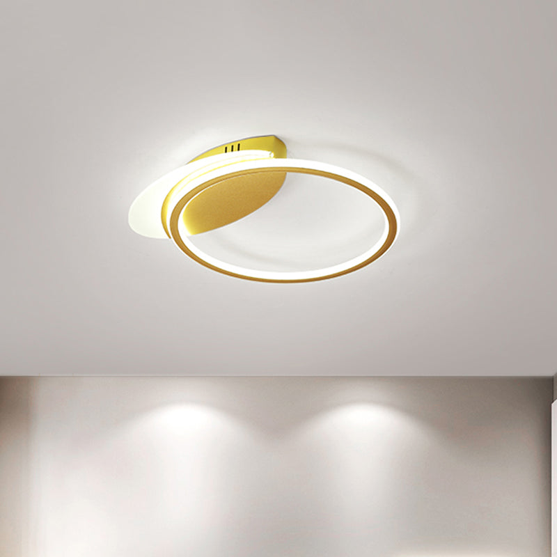 Plafonnier LED minimaliste en métal doré avec éclairage blanc/chaud pour chambre à coucher