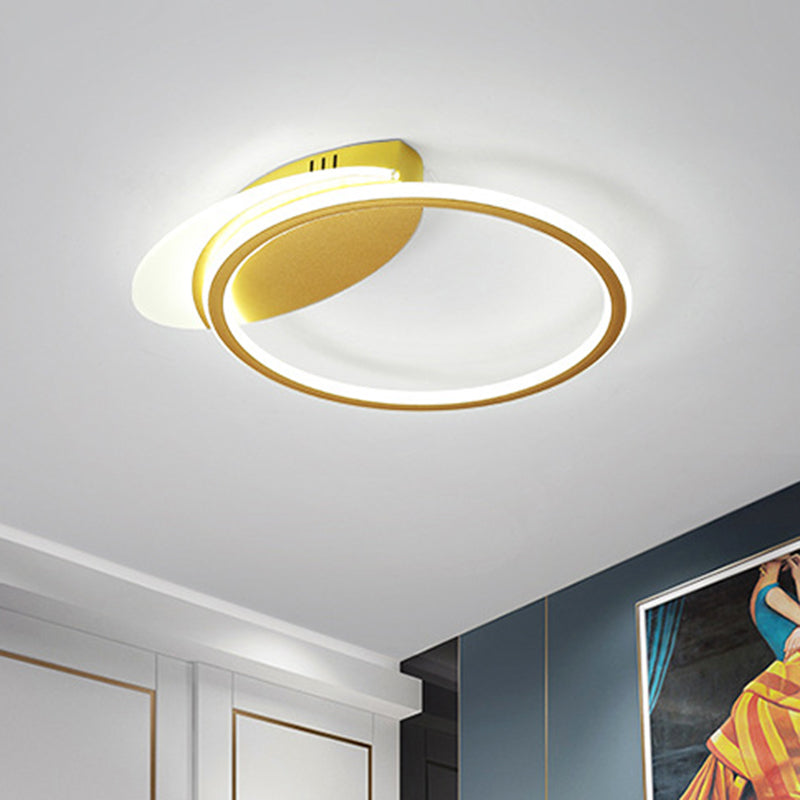 Plafonnier LED minimaliste en métal doré avec éclairage blanc/chaud pour chambre à coucher