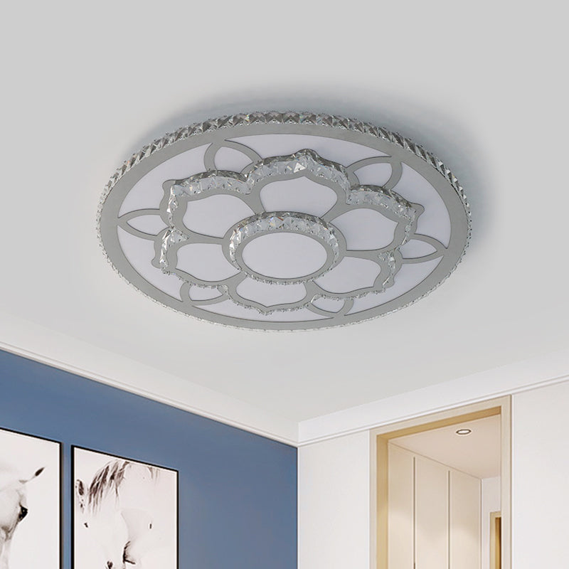 Modern Lotus Flush Mount Crystal LED Ceiling Light in Warm/White Stainless Steel