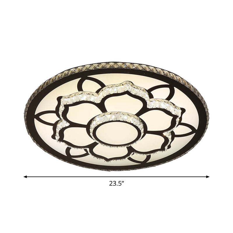 Modern Lotus Flush Mount Crystal LED Ceiling Light in Warm/White Stainless Steel