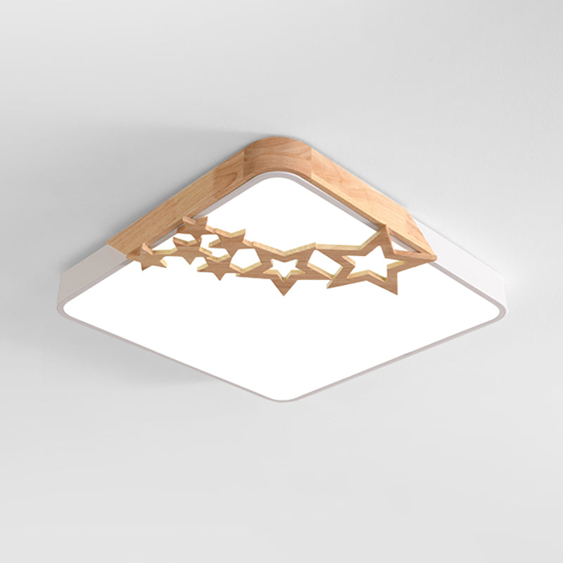 Modern LED Square Acrylic Flush Mount Lamp with Grey/White Ceiling Light Fixture and Wooden Star Deco