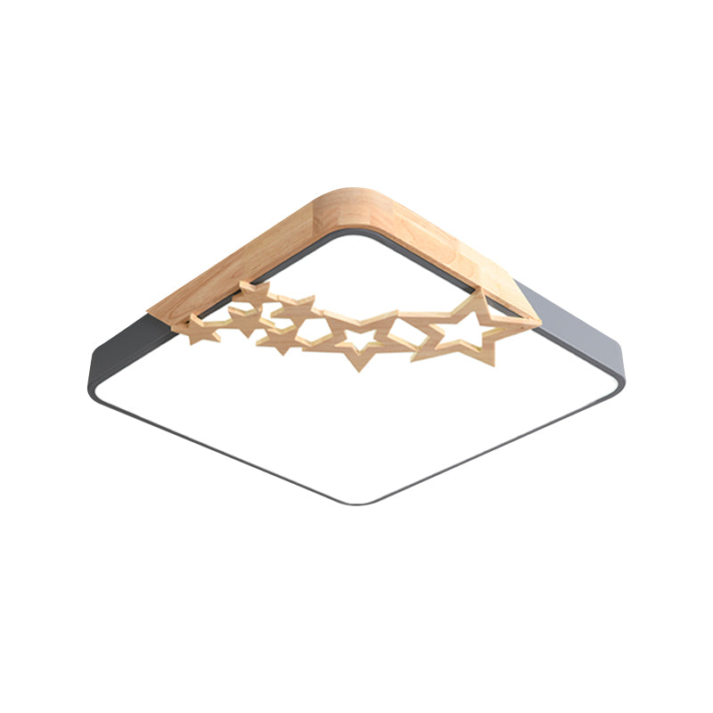 Modern LED Square Acrylic Flush Mount Lamp with Grey/White Ceiling Light Fixture and Wooden Star Deco