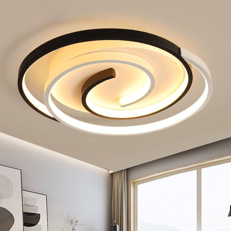 Plafonnier à encastrer tourbillonnant moderniste, lampe LED en acrylique - Noir, largeur 18"/21,5"