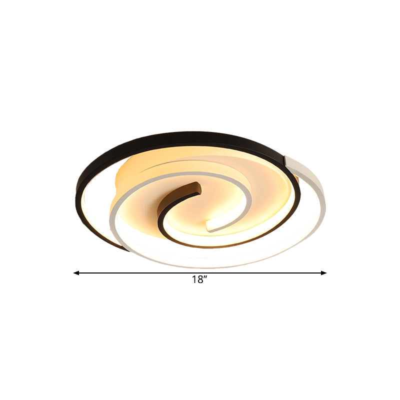 Plafonnier à encastrer tourbillonnant moderniste, lampe LED en acrylique - Noir, largeur 18"/21,5"