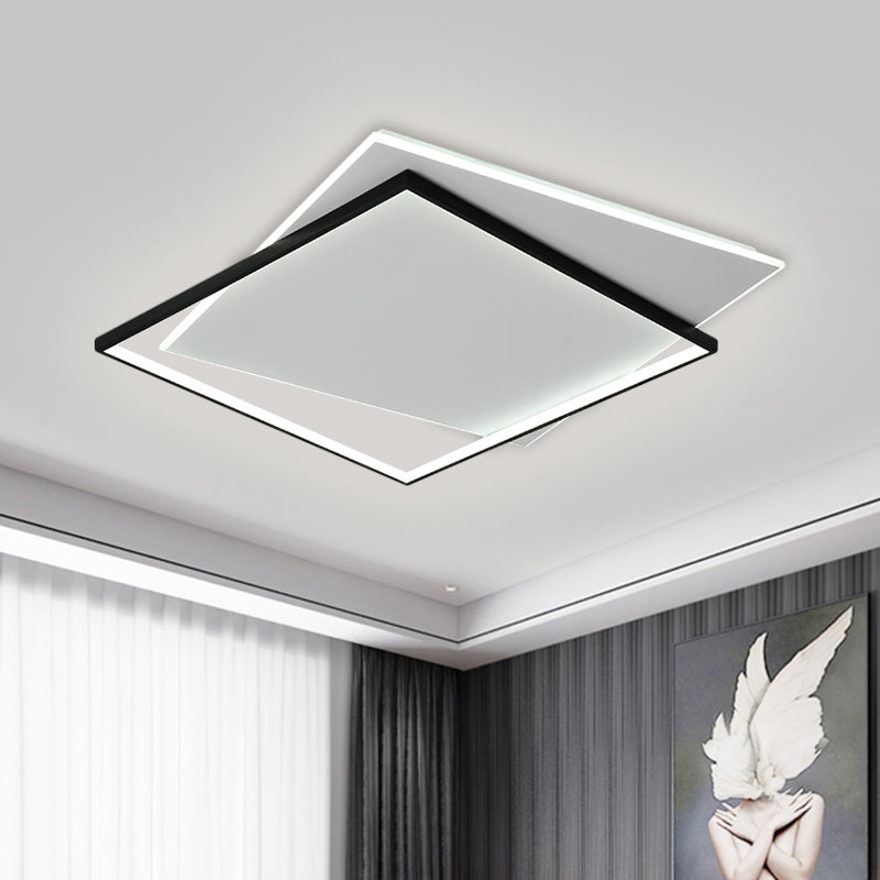 Modern Metallic LED Ceiling Light - Black, Overlapping Flush Mount, 18"/21.5" Wide".