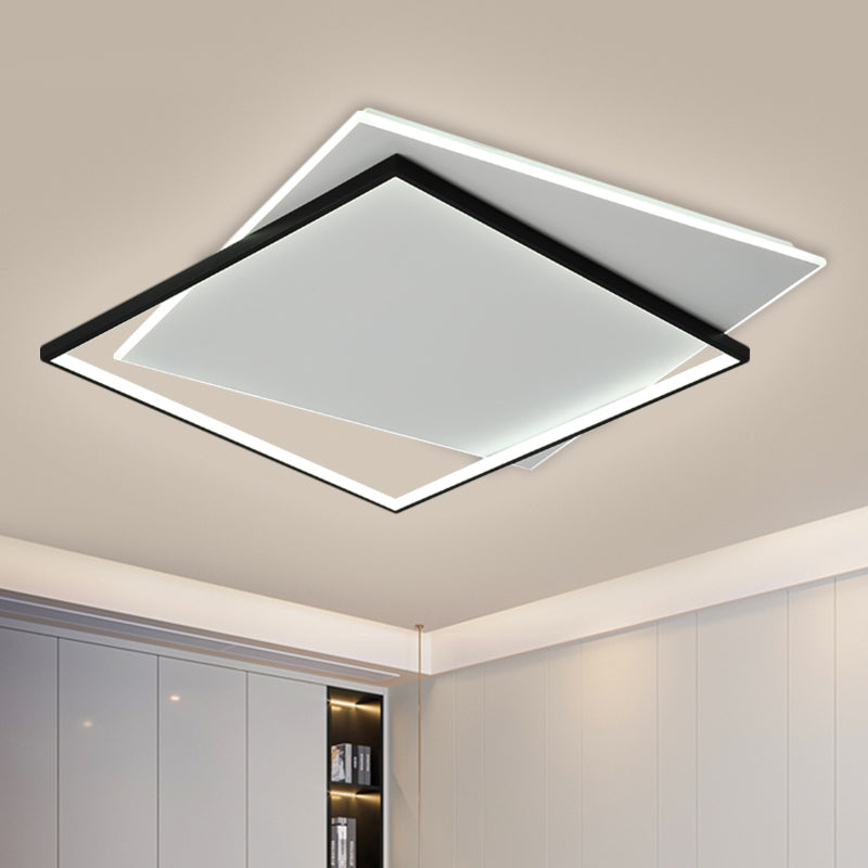 Modern Metallic LED Ceiling Light - Black, Overlapping Flush Mount, 18"/21.5" Wide".