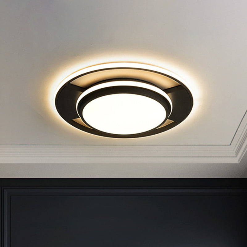 Plafonnier LED moderne en métal noir pour chambre à coucher - Luminaire encastré rond de 16,5"/20,5"