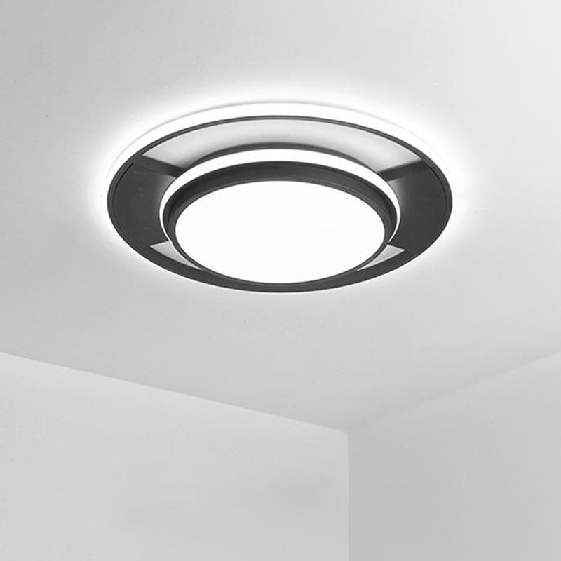 Plafonnier LED moderne en métal noir pour chambre à coucher - Luminaire encastré rond de 16,5"/20,5"