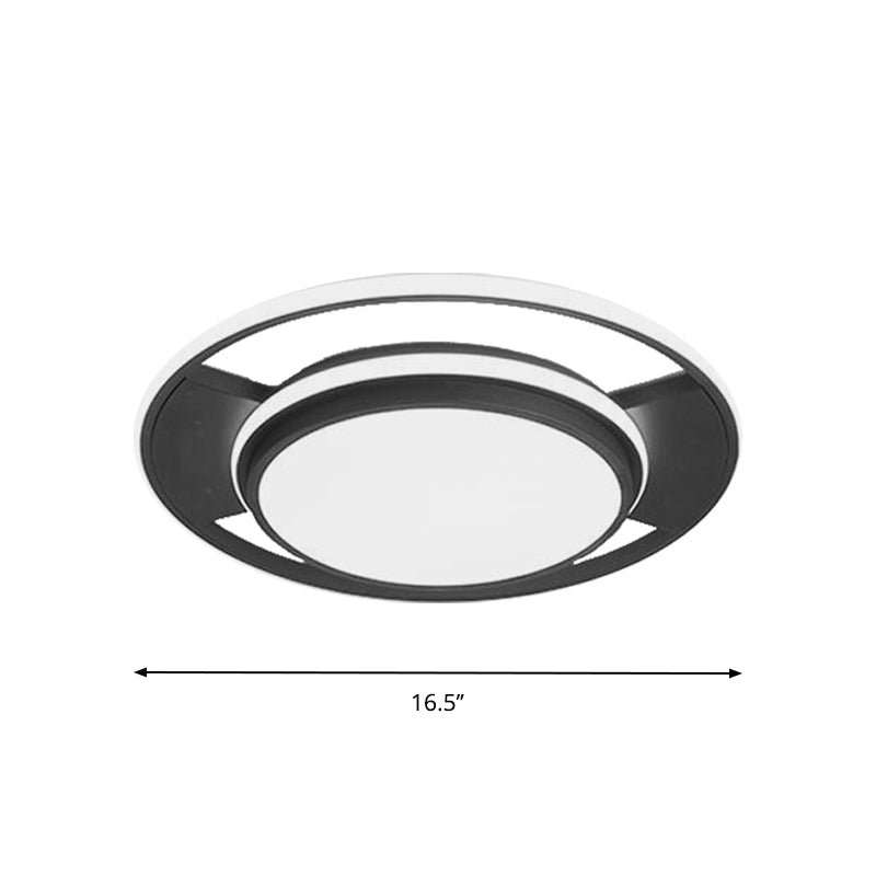 Plafonnier LED moderne en métal noir pour chambre à coucher - Luminaire encastré rond de 16,5"/20,5"
