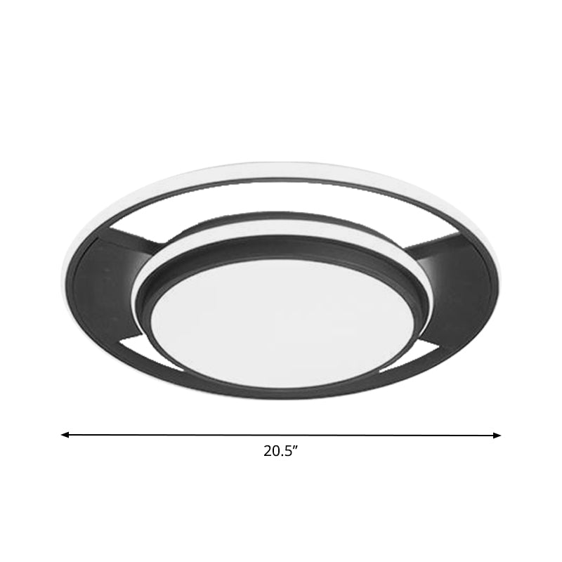 Plafonnier LED moderne en métal noir pour chambre à coucher - Luminaire encastré rond de 16,5"/20,5"