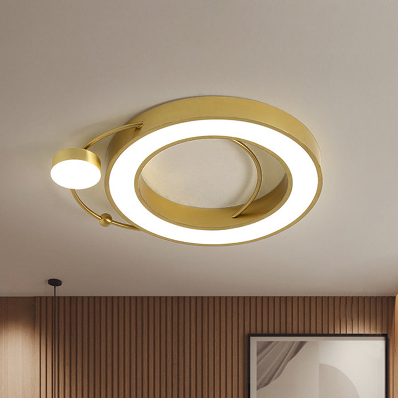 Modernist LED Gold Flush Mount Ceiling Light in White/Yellow: Hollow Metallic Design