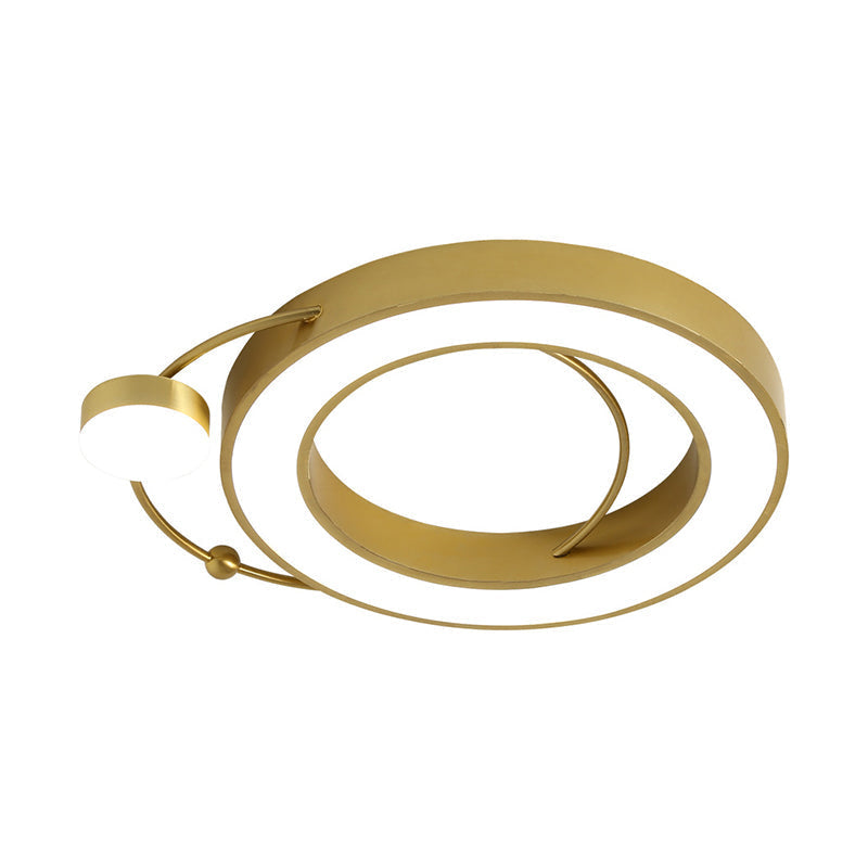 Modernist LED Gold Flush Mount Ceiling Light in White/Yellow: Hollow Metallic Design