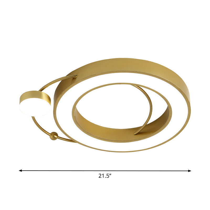 Modernist LED Gold Flush Mount Ceiling Light in White/Yellow: Hollow Metallic Design