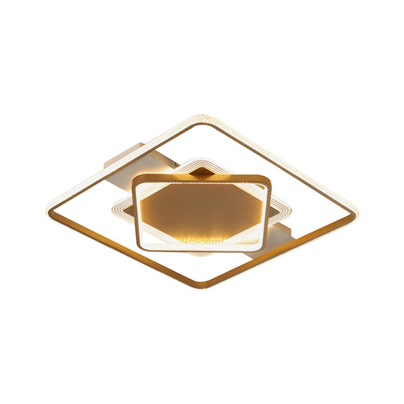 Modern LED Gold Ceiling Light - Metallic Geometric Flush Mount Fixture in Warm/White Light