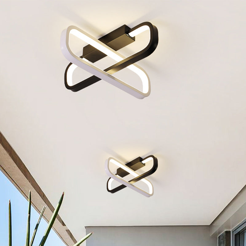 Modern Dual Oblong Flush Mount LED Ceiling Light in Black, Warm/White Light