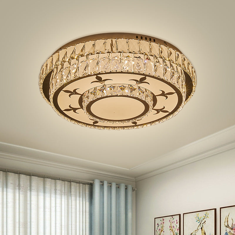 Modernist Chrome Led Ceiling Lamp With Beveled Crystal For Sleeping Room