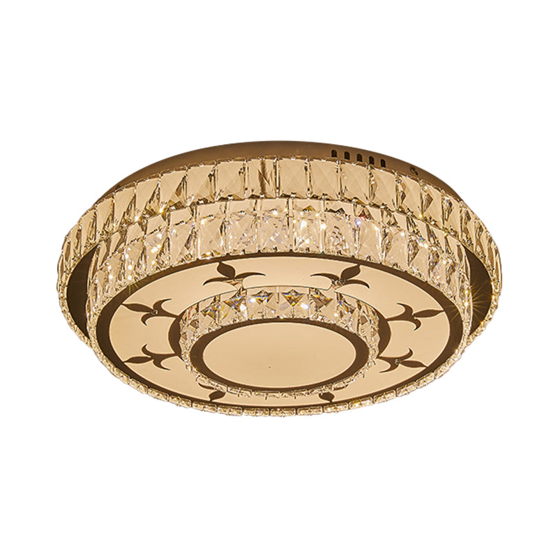 Modernist Chrome Led Ceiling Lamp With Beveled Crystal For Sleeping Room