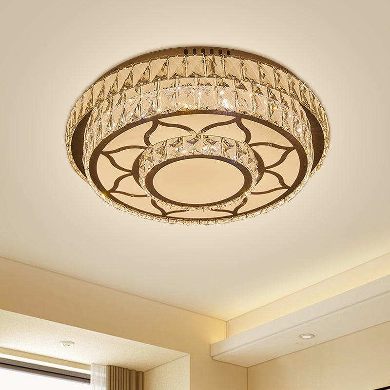 Modernist Chrome Led Ceiling Lamp With Beveled Crystal For Sleeping Room / Leaf