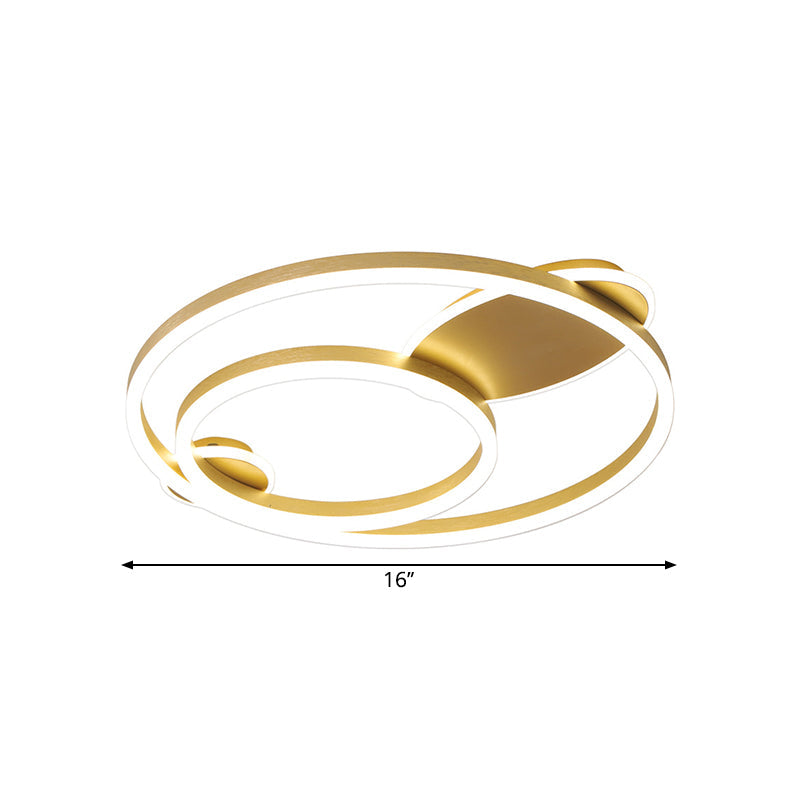 Contemporary Gold LED Flush Mount Bedroom Lighting - 16"/19.5" Wide, Ring Acrylic Shade in Warm/White Light