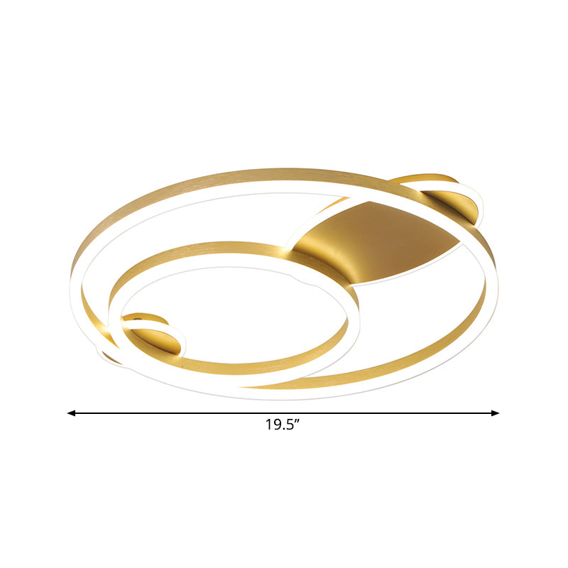 Contemporary Gold LED Flush Mount Bedroom Lighting - 16"/19.5" Wide, Ring Acrylic Shade in Warm/White Light