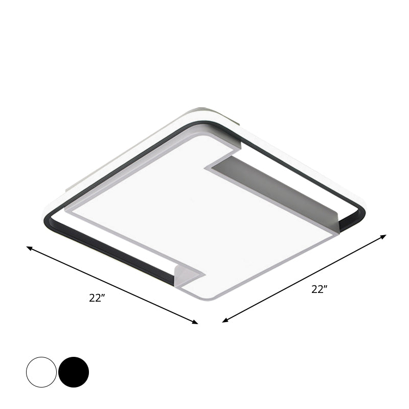 Luminaire encastré à LED à géométrie moderne - Largeur de 18"/22" - Acrylique noir/blanc - Éclairage de chambre à coucher
