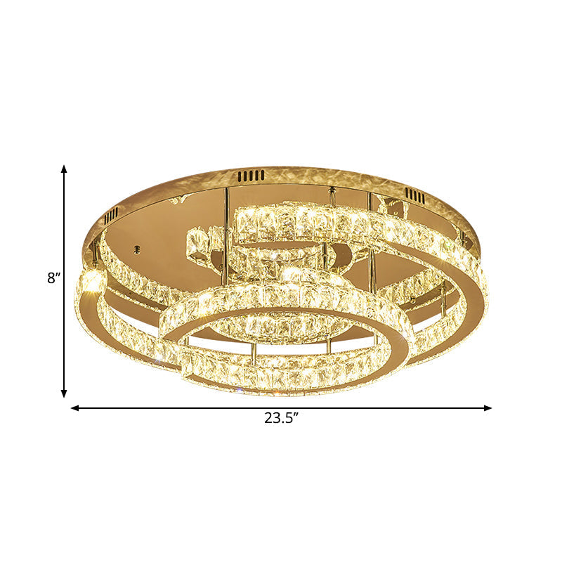 Modern Led Crystal Semi-Flush Ceiling Light In Warm/White 19.5/23.5 Diameter