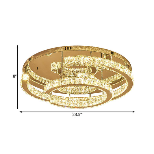 Modern Led Crystal Semi-Flush Ceiling Light In Warm/White 19.5/23.5 Diameter