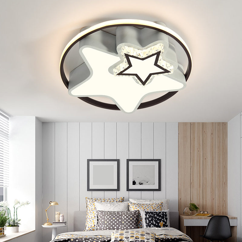 Modern Crystal Ceiling Lamp in Black - Round/Star Design with Warm/White LED Light