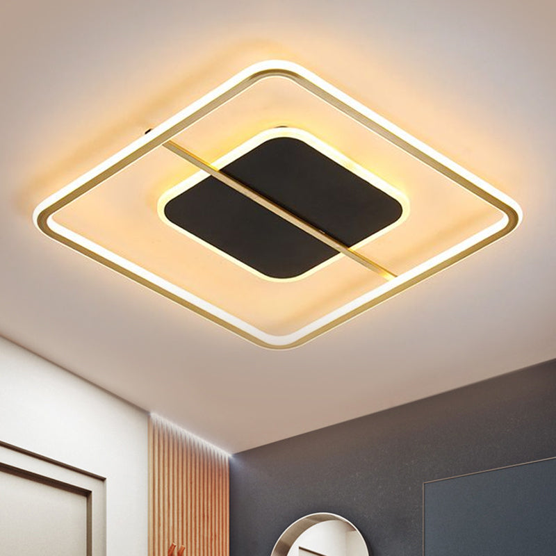 Nordic LED Black Iron Flush Light Fixture in Warm/White Light, 16"/19.5" Wide