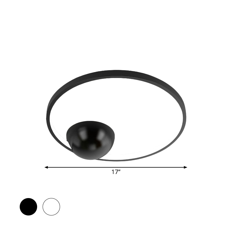 Nordic LED Iron Flush Mount Ceiling Light - Black/White, Circular Design, 17"/20.5" Width