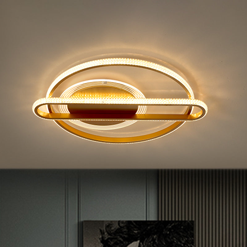 Nordic LED Gold Flush Mount Lamp in Warm/White Light - Circular and Oblong Flush Fixture, 18.5"/23" Width