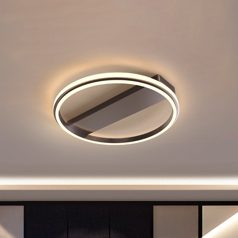 Nordic Style Metal Ringed LED Flush Ceiling Light - Gold/Coffee Finish, 16.5"/20.5" Width
