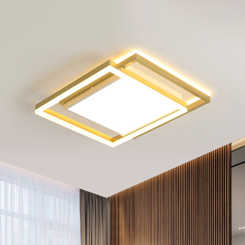 16"/19.5" Gold Square Ceiling Flush Mount LED Metallic Flushmount Lighting, Warm/White Light