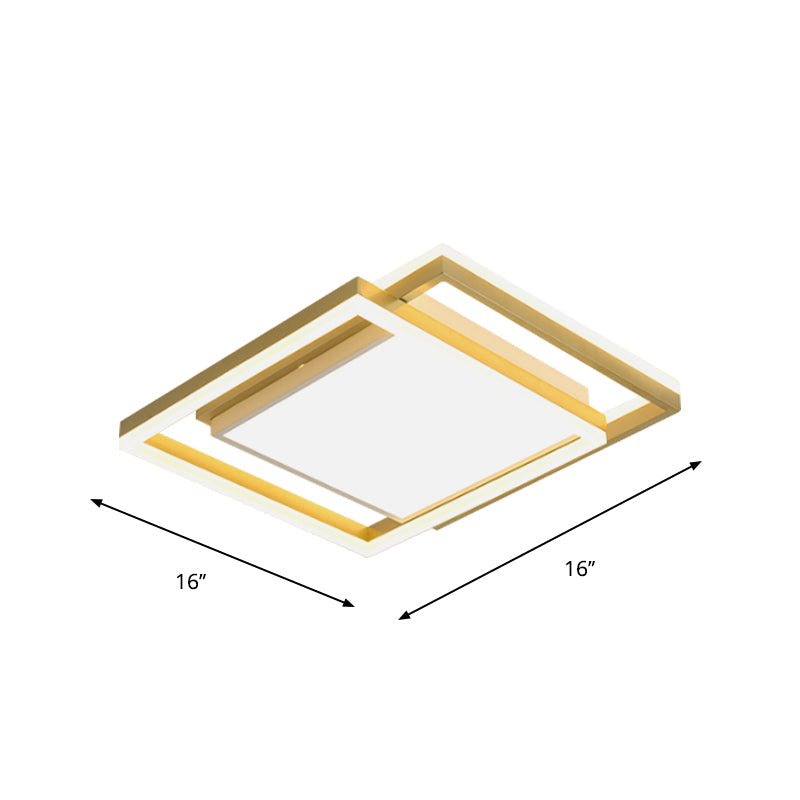 16"/19.5" Gold Square Ceiling Flush Mount LED Metallic Flushmount Lighting, Warm/White Light