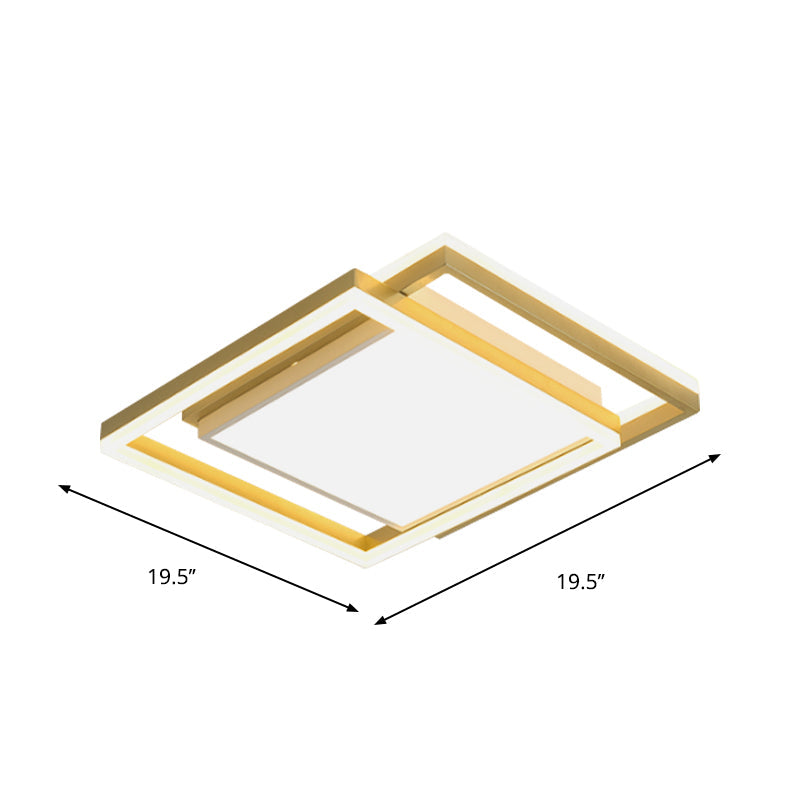 16"/19.5" Gold Square Ceiling Flush Mount LED Metallic Flushmount Lighting, Warm/White Light