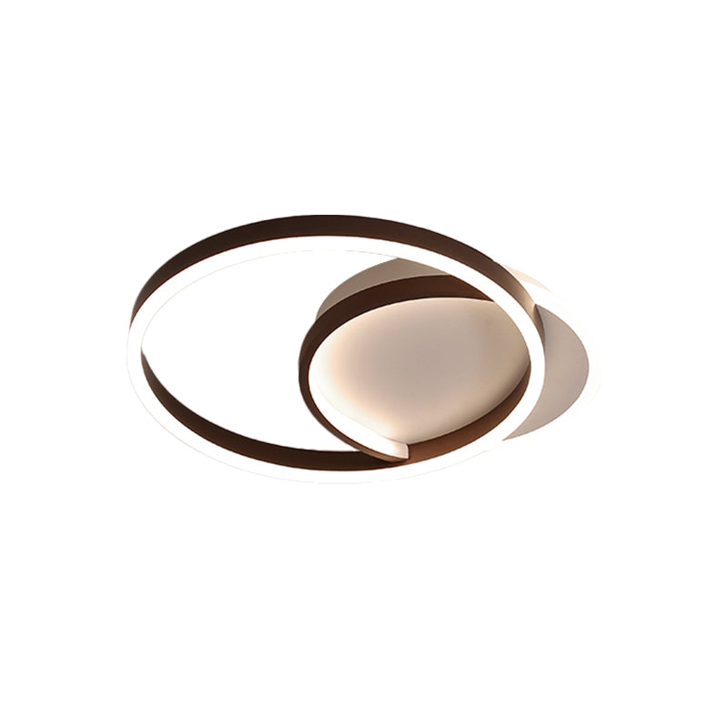Modern Gold/Coffee Double Hoop Flush Ceiling Light - LED Metallic Flush Mount Fixture (16"/19" Width) for Bedroom - Warm/White Light