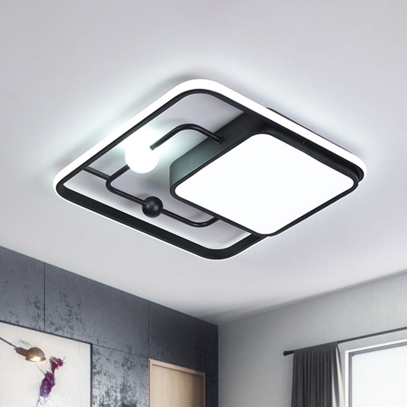 Modern Iron Black/Gold LED Ceiling Light Fixture in Warm/White - Square Flush Mount, 16.5"/20.5" Width