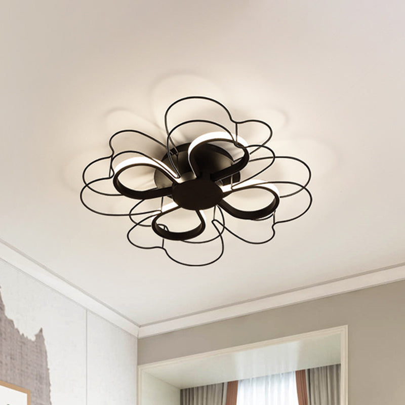 Contemporary Metallic Clover Flush Light - 19"/22.5" W - Black/White LED - Warm/White Lighting