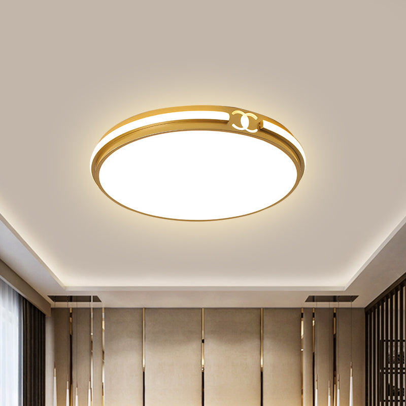 Plafonnier encastré rond moderne pour chambre à coucher - Luminaire LED noir/doré en blanc chaud/blanc, 16,5"/20,5" de large