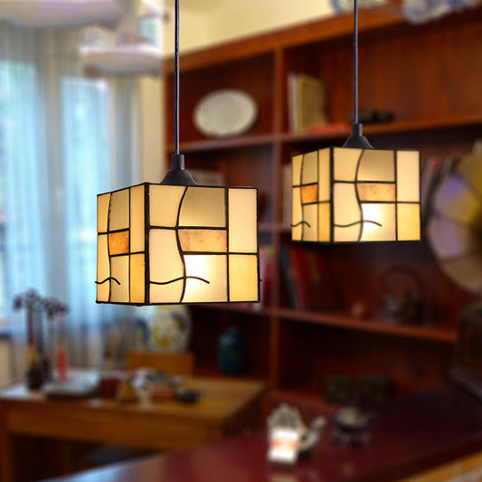 Blue Tiffany Style Hanging Lamp - Stainless Glass Rectangular Suspension Light for Corridor - 1 Head, 4.5"/6" Width