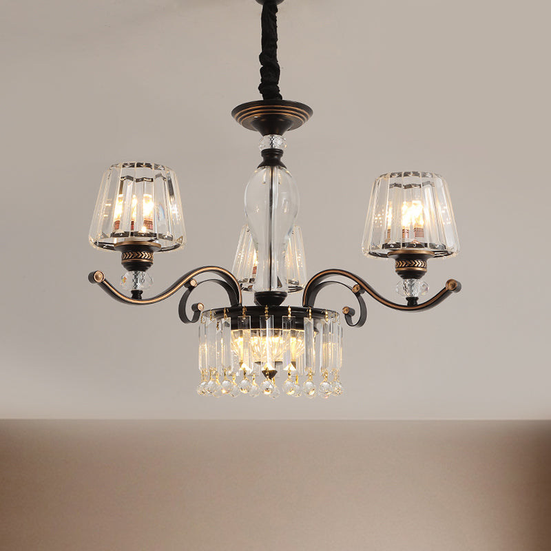 Contemporary Black Conic Crystal Chandelier with 3/6 Down Lighting Heads