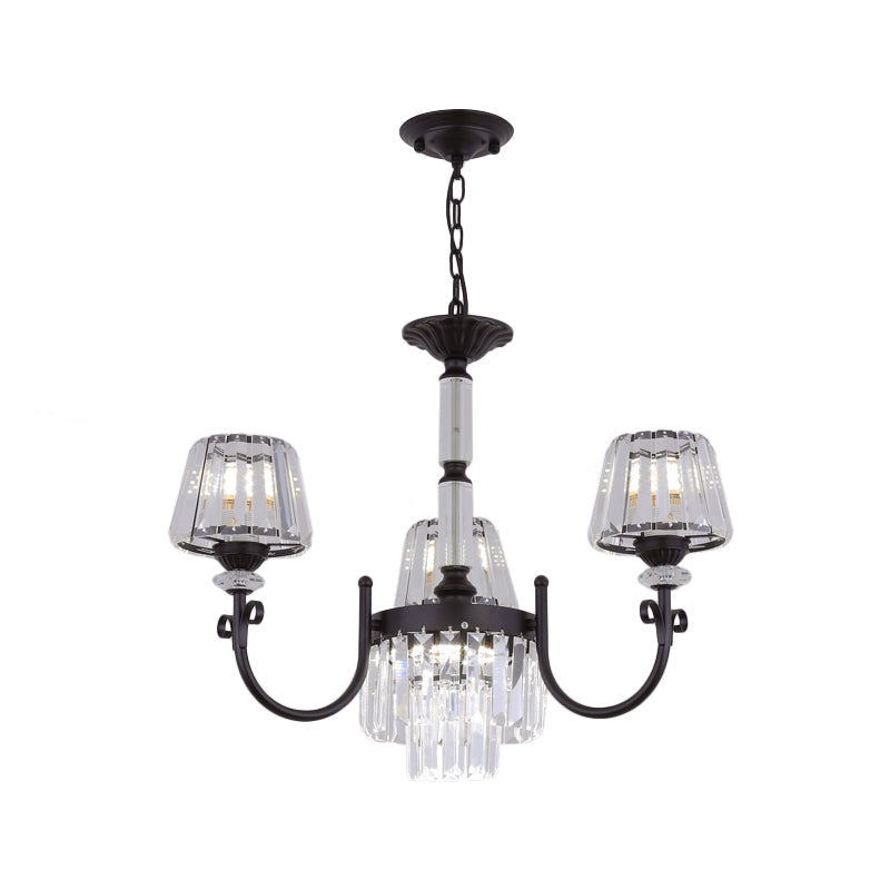 Lustre à prismes coniques en cristal noir moderniste avec bras incurvé - Suspension à 3/6 têtes