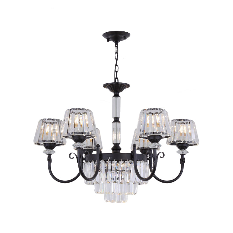 Lustre à prismes coniques en cristal noir moderniste avec bras incurvé - Suspension à 3/6 têtes