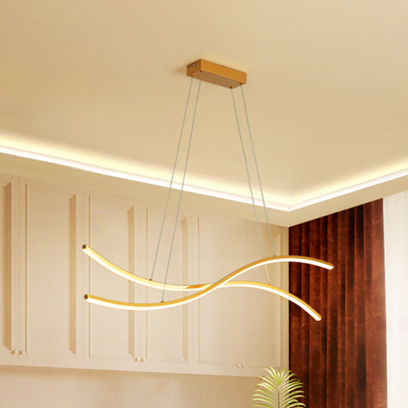 Acrylic Linear Island Pendant Lighting - Simple Led Chandelier Light In Gold Warm/White 31.5/39/47