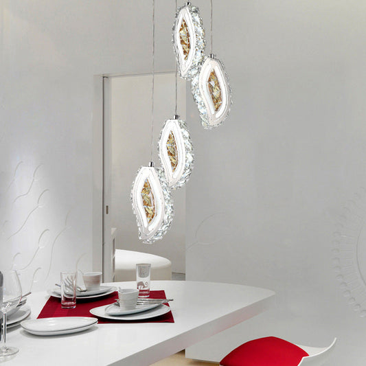 Simple Style Faceted Crystal LED Ceiling Lamp - Silver Multi Pendant Light for Dining Room
