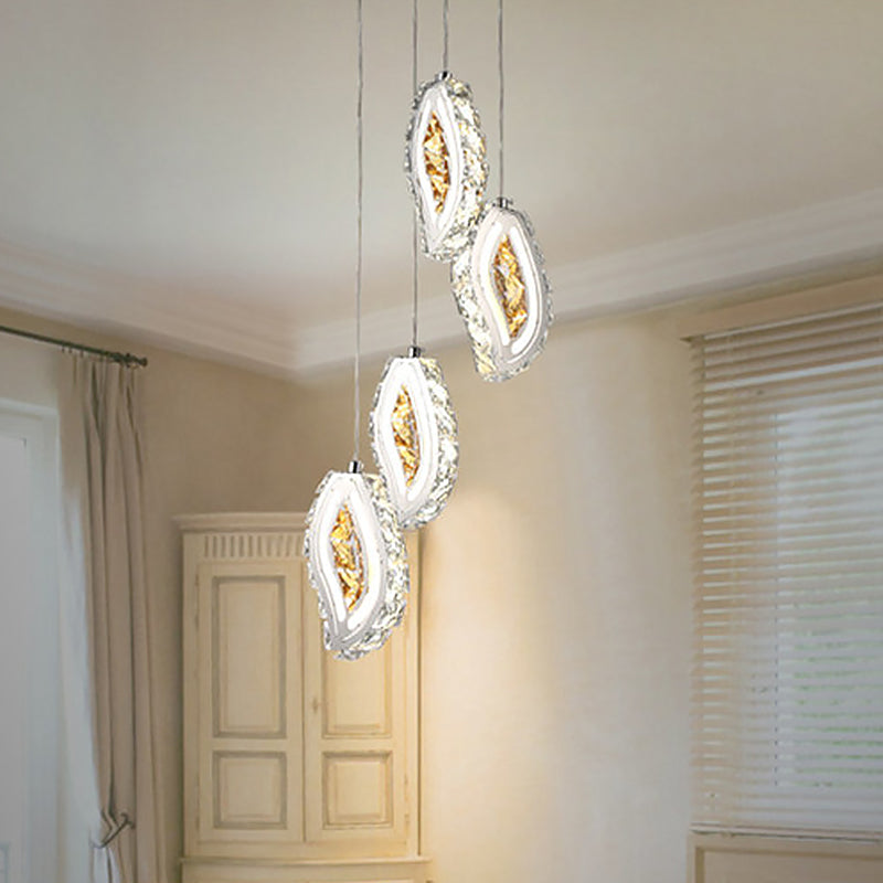 Faceted Crystal Led Pendant Ceiling Light In Simple Silver Style For Elegant Dining Rooms